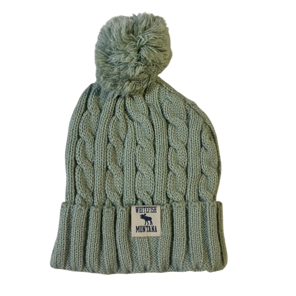 Legacy Whitefish Montana Sage Green Cable Knit Pom‎ Beanie Hat One Size